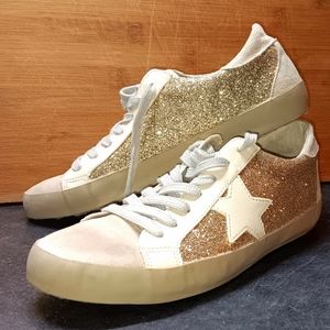 SHUSHOP SIZE 10 PAULA GOLD GLITTER SNEAKERS